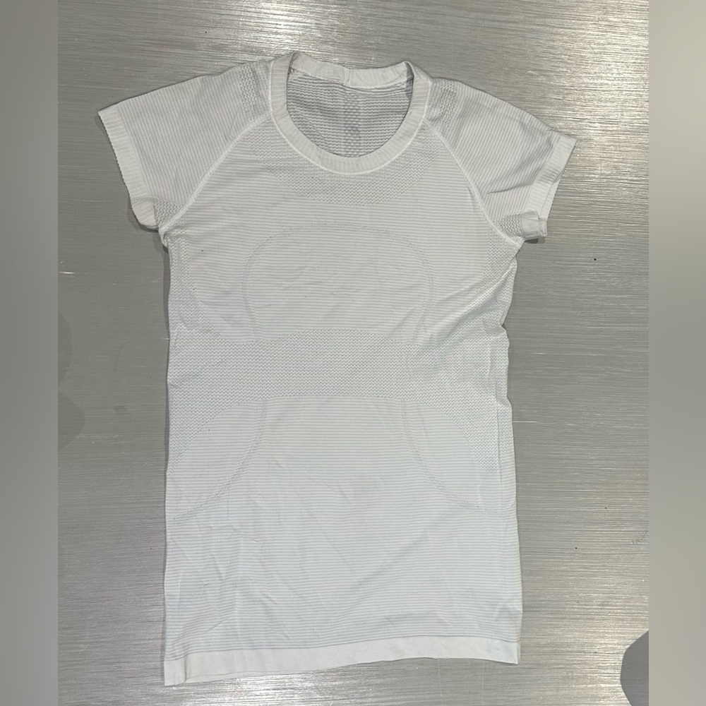 White Striped Swiftly Tech Short Sleeve-Good Used Condition